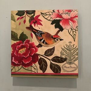 Floral Bird Study Wall Art - Red and Green